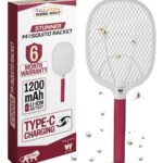 Weird Wolf Rechargeable Mosquito Killer Racket | USB-C Fast Charging | 1200mAh Battery | High-Voltage Mesh | Insect Zapper Bat (Maroon)