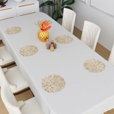 Kuber Industries Set of 6 Table Mats | Round Placemat for Dining Table | Tableware D?cor | Heat-Resistant | Placemats for Cakes & Desserts | Leather Kitchen Placemat | Small Leaf | Golden