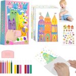 WISHKEY Squeegee Art Kids Paint Kit – 35 PCS Rainbow Scratch & Dot Painting Set with 20 Sheets Paper, 7 Paints, 6 Watercolor Pens, Stickers & Squeegee – Creative Craft Kit for Boys & Girls Ages 4-12