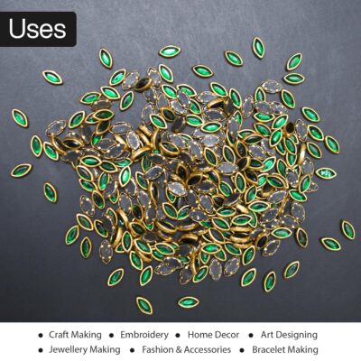 Embroidery material Raw Material Flat Glue on Kundan Stones Beads for Craft, Jewelry Making, Bangles Work, Maggam Work Material, Stones for Embroidery Work, Aari Work (Eye Shape, 5X9MM, 250 Pieces)