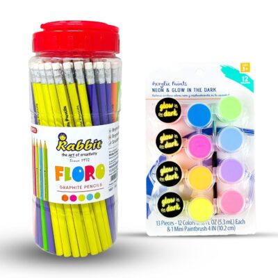 Artiggle Floro Graphite Hb Pencil, Extra Dark Pencils -Pack Of 100 | Non-Toxic | Easy & Smooth Sharpening | Attractive Colors | Triangular Shape + Free Acrylic Paint Glow in the dark