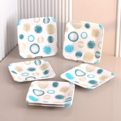 Castleite Bliss Melamine Quarter Plates – Set of 6, 7-inch | Unbreakable, Square Snack Plates (Deja Blue)