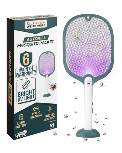 Weird Wolf 2-in-1 UV Mosquito Killer Racket with Base Stand | Auto & Manual Mode | USB Charging | Lithium Battery | 6-Month Warranty (Green White)