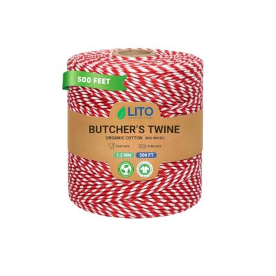 100% Cotton Twine Macrame Thread | Natural Cotton String for Cooking, Baking, Wrapping, Crafts, DIY Garden Decor & Gift Packaging (Red & White, 12PLY- 500 FEET- Pack of 1)