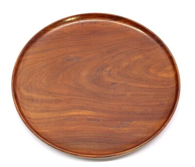 ESPLANADE 12-Inch Wooden Round Serving Tray | Handmade Brown Platter Thali for Dining, Snacks & Decor