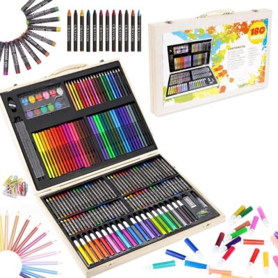 Shuban Art Set 180 Piece Deluxe Painting Drawing Kit with Oil Pastels Crayons Colored Pencils Acrylic Paint Mega Supplies for Gifting Birthday Kids Girls Boys