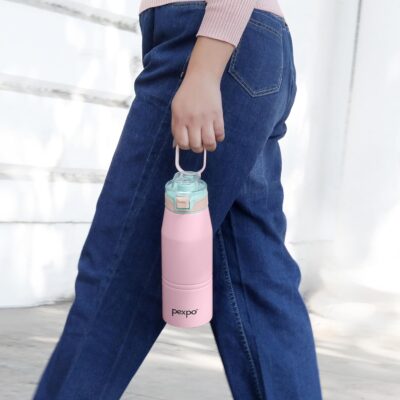 Pexpo Atlas 1000 ISI Certified Stainless Steel Vacuum Insulated Flask - 940ml | Double Wall | Flip Top Cap | Hot & Cold Water Bottle for Adults | Ideal for Home, Office, Gym, Outdoor - Baby Pink