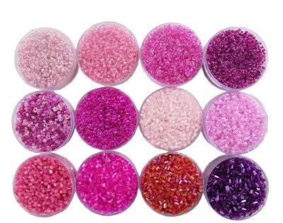 Eshoppee 11/0 20gm x 12 Box Pink and Purple Color Glass Seed Beads Cut Beads for Jewellery Making kit Art and Crafts Materials for Embroidery Necklace Bracelet Earring Making Materials DIY kit