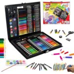 WISHKEY 150 Pieces Art Set for Kids with Case, Art and Craft Supplies Kit for Drawing and Painting, Color Set with Markers, Water Colors, Brush, Color Pencils, Crayons (Pack of 1, Black)