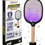 WEIRD WOLF 2-in-1 UV Mosquito Killer Racket | Auto & Manual Mode | 1200mAh Battery | Type-C Charging | Base Stand | Fly Swatter Bat (Peach/Black)