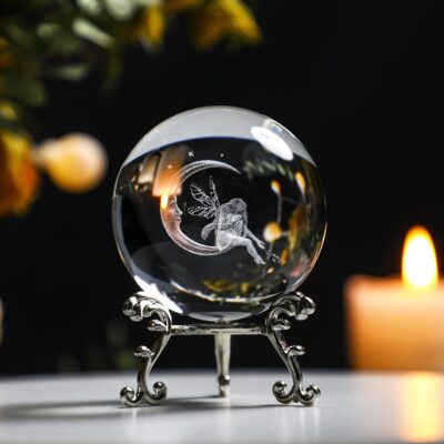 ZEERSHEE 3D Crystal Fairy & Moon Ball – 60mm Paperweight