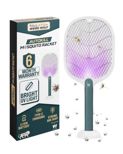 Weird Wolf 2-in-1 UV Mosquito Killer Racket | Auto & Manual Mode | Type-C USB Charging | Lithium Battery | Base Stand | 6-Month Warranty (White)