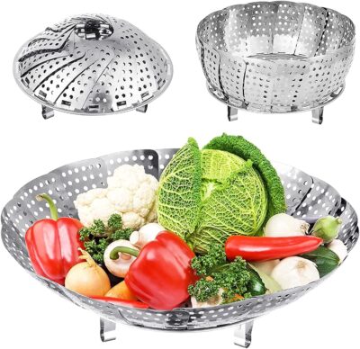 YETI Vegetable Steamer Basket – Premium Stainless Steel Folding & Expandable Veggie Steamer, Fits Various Pots & Pressure Cookers (Silver)