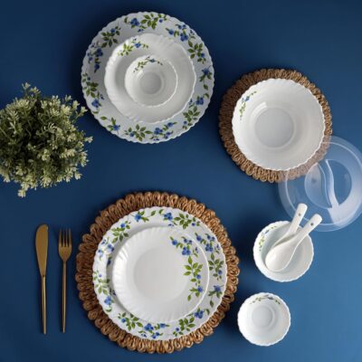 Cello Opalware Dazzle Moon Rose Dinner Set – 35 Pcs | Bone-Ash Free | Microwave & Dishwasher Safe