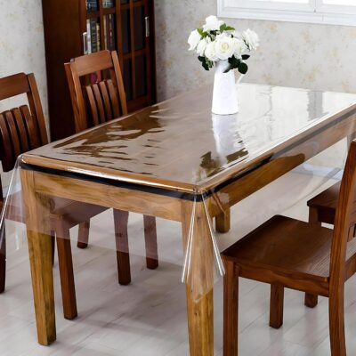 Kuber Industries Transparent Dining Table Cover | 6-Seater PVC Table Protector | Waterproof, Easy to Clean | 225×150 cm (Gold)