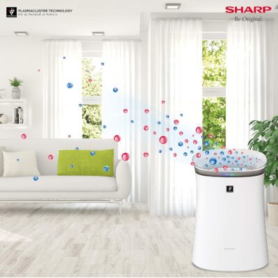 Sharp Air Purifier for Homes/Offices Dual Purification, Plasmacluster Technology,(True HEPA+Carbon+Pre-Filter) Captures 99.97% of Impurities (White) FP-F40E-W White 7 Years Warranty