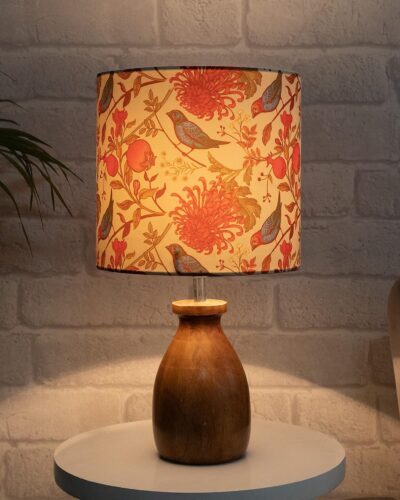 Homesake® Wooden Birds Table Lamp with Linen Shade | Decorative Bedside Night Lamp for Bedroom, Living Room & Home Décor (Multicolor, Dovel Pot Design)