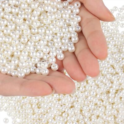 INDIKONB Glass Round Moti for Bracelet & Jewlery Making | AAAAA Off-white Glass Beads Bulk Wholesale Pack (8MM)