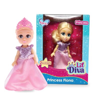Li'l Diva Princess-Fiona 6" Preschool Role-Play Doll with Dress & Accessories – Gift Toy for Girls