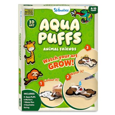 Skillmatics 3D Art Kit - Aqua Puffs Animals, Mess-Free Painting Craft for Kids, DIY Colour & Inflate Activity, Travel Toys & Creative Gifts for Girls & Boys Ages 4, 5, 6, 7, 8, 9, 10