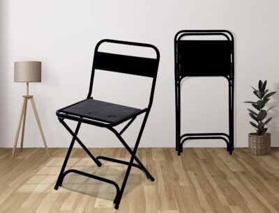 Folding Metal Chair with Backrest – Sturdy, Multipurpose for Restaurant, Garden, Living Room, Balcony, or Outdoor Use – Black (1 Chair)