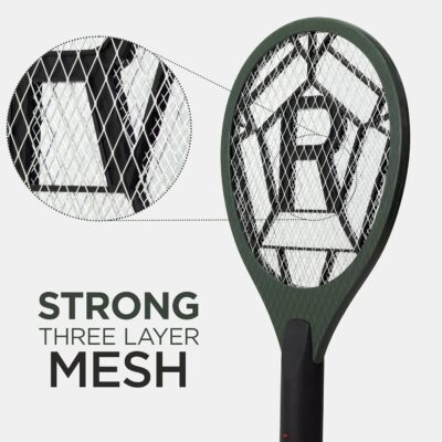 Weird Wolf Heavy Duty Rechargeable Mosquito Killer Racket | 400mAh Battery | 2-Pin Plug | Fly Swatter Bat | 3-Month Warranty (Dark Green)
