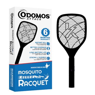 Odomos Rechargeable Anti-Mosquito Racquet | 500mAh Battery | 3500V Instant Kill | Large Net Area | Plug-In Charging | 6-Month Warranty (Black)
