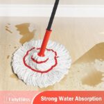 Self Wringing Twist Mop for Floor Cleaning, 145 cm Long Handle Cotton String Mop with Wringer, Washable Microfiber Wet Mops with Scouring Pad for Hardwood, Tile, Bathtub, Kitchen