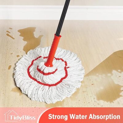 Self Wringing Twist Mop for Floor Cleaning, 145 cm Long Handle Cotton String Mop with Wringer, Washable Microfiber Wet Mops with Scouring Pad for Hardwood, Tile, Bathtub, Kitchen