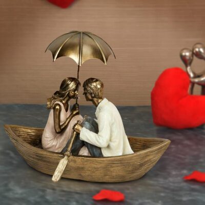 TIED RIBBONS Romantic Boat Couple Showpiece – Valentine Gift & Home Decor (Gold)