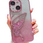 Mobistyle Glitter Butterfly Electroplated Case for iPhone 15 Plus (Pink)
