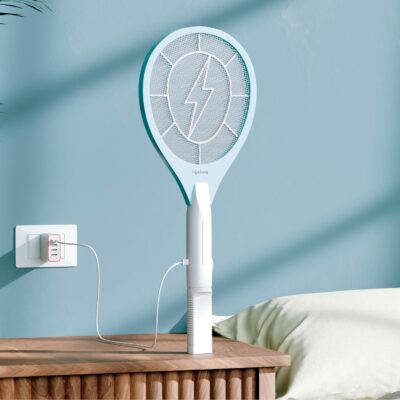 Lifelong Rechargeable Mosquito Killer Racket | USB Fast Charging | 3-Layer Safety Mesh | Fly Swatter Bat (White)