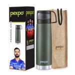 PEXPO Fererro Pro 1000 ml ISI Certified Stainless Steel Insulated Flask, Military Green (RCB Edition) | Tri-Ply Vacuum Technology | Hot & Cold | Leak Proof Cup Cap | Double Wall SS304 | With Jute Carry Bag