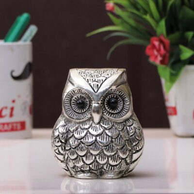 KridayKraft Vintage Metal Owl Paperweight & Showpiece – Silver
