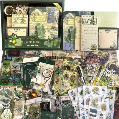 GDNK Scrape Book Kit Scrapbooking Kit Vintage Journal Scrapbook Pack DIY Paper Stickers, Craft Kits Notebook, Collage Album Aesthetic Sticker Journaling Scrapbook Photo Album (Green)