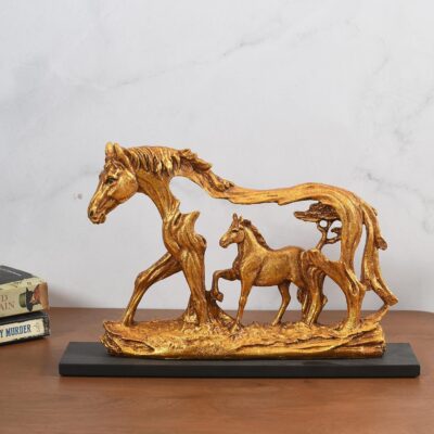 Lamcy Plaza Golden Running Horse Statue – Resin Home Decor Showpiece (8.5 Inch)