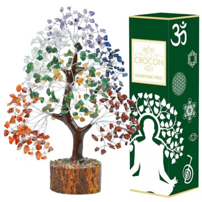 Crocon Seven Chakra Gemstone Tree – Feng Shui Money Bonsai for Wealth & Positivity