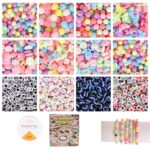 ambitieux Bracelet Making Craft Kit 12 Types of Colorful 400+ pcs of Plastic Beads with Elastic - (Light Open Multicolor 3)