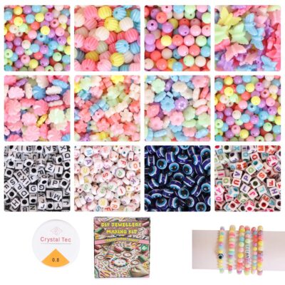 ambitieux Bracelet Making Craft Kit 12 Types of Colorful 400+ pcs of Plastic Beads with Elastic - (Light Open Multicolor 3)