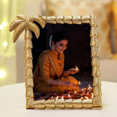 BEHOMA Antique Golden Metal Palm Tree Design Photo Frame (6x8 Inch)vvvvv