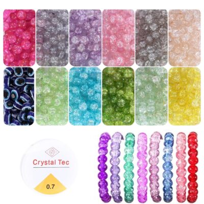 Ambitieux DIY Bracelet and Jewelry Making Kit – 350+ pcs 8mm Glass Beads with Elastic String – Perfect for Handmade Bracelets and Accessories (Crackle Glass)