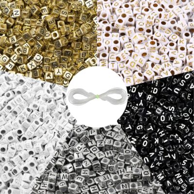 INDIKONB Alphabet Beads Royal Theme | Multicolor Cube Square Letter Beads for Jewellery, Bracelet Making, Art & Craft | Name Beads for DIY Personalization