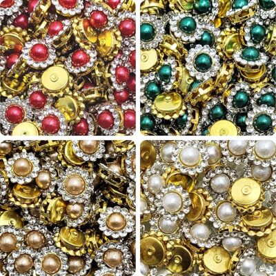 INDIKONB Zarkan Flower Buttons - 10mm Zircon Stones for Jewelry Making & Crafts - Decorative Stone Buttons for Rakhi & Craft Projects