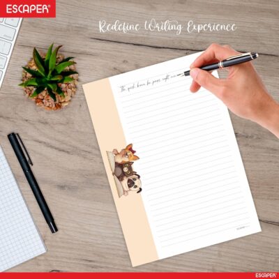 ESCAPER Designer A4 Paper Sheets – 90 GSM Writing Paper – One Side Ruled & One Side Blank – For School Projects, Assignments, Office Use & Printing (Cartoon Theme, 100 Sheets (25 each design))