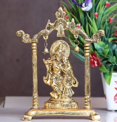 KridayKraft Gold-Plated Radha Krishna Metal Showpiece (20 cm)