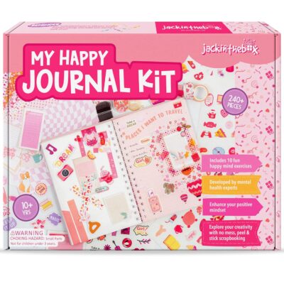 jack-in-the-box Paper DIY Journal for Girls Ages 8-12, 242 Pcs, Journaling Kit, Tween Scrapbook, Includes 10 Mental Health Exercises, Girls Diary 8 9 10 11 12 Years, Pink