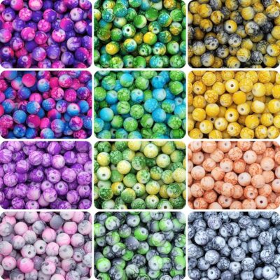 INDIKONB Marble Beads Set - 8mm Glass Matte Beads for DIY Craft and Jewelry Making - Set of 12 Colors | Ideal Marble Glass Matte Beads for Bracelets, Necklaces, and Crafts