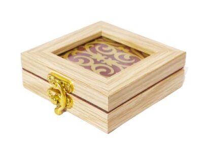 Ridhi Home & Decor Wood Handcrafted Gold Coin Shagun Box (Multi_3.5 Inch X 3.5 Inch X 1 Inch)