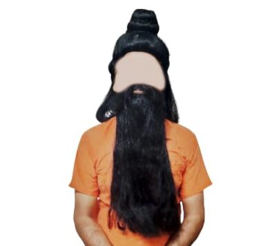 Chaz N Pick Rishi Muni Vishwamitra Wig and Beard Set for Stage Shows, sadhu Dadi - Free Size, Teens and Kids 14+ (Black)