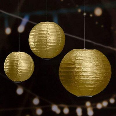 Party Mane Chinese Style Paper Lanterns, Set of 2, Suitable for Party Decoration (Gold, 12in)